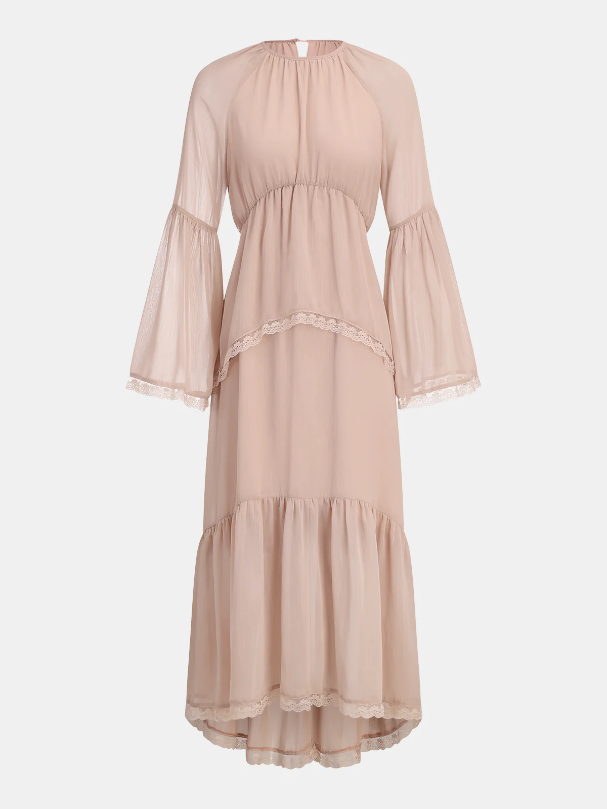 Lace Trim Chiffon Tiered Maxi Dress
