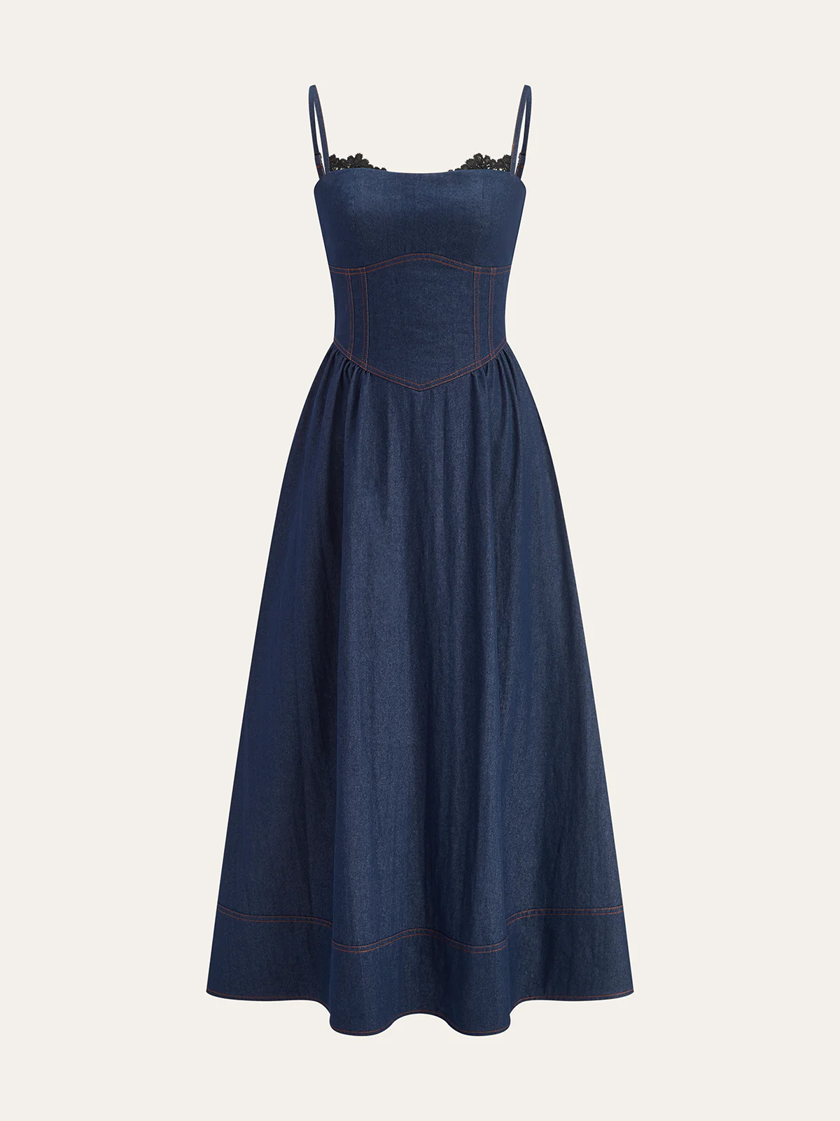 Lace Trim Denim Cami Maxi Dress - Image 2