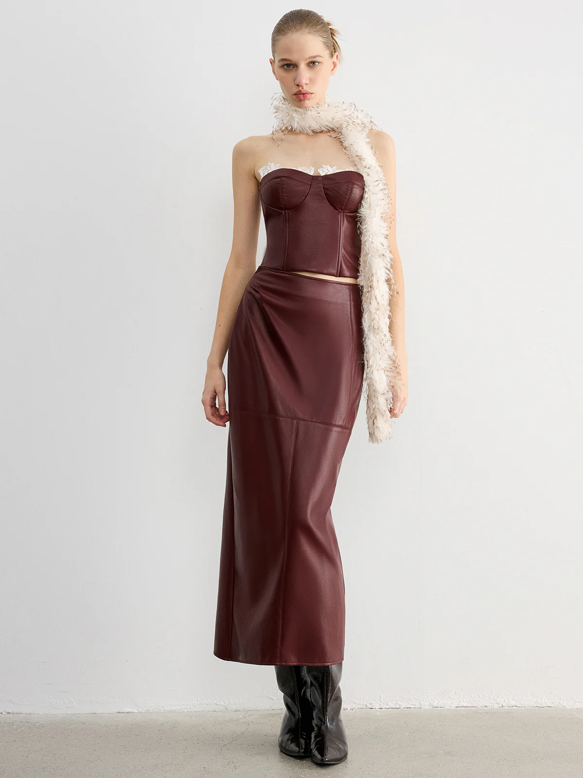 Lace Trim Faux Leather Skirt Set with Removable Straps - Image 2