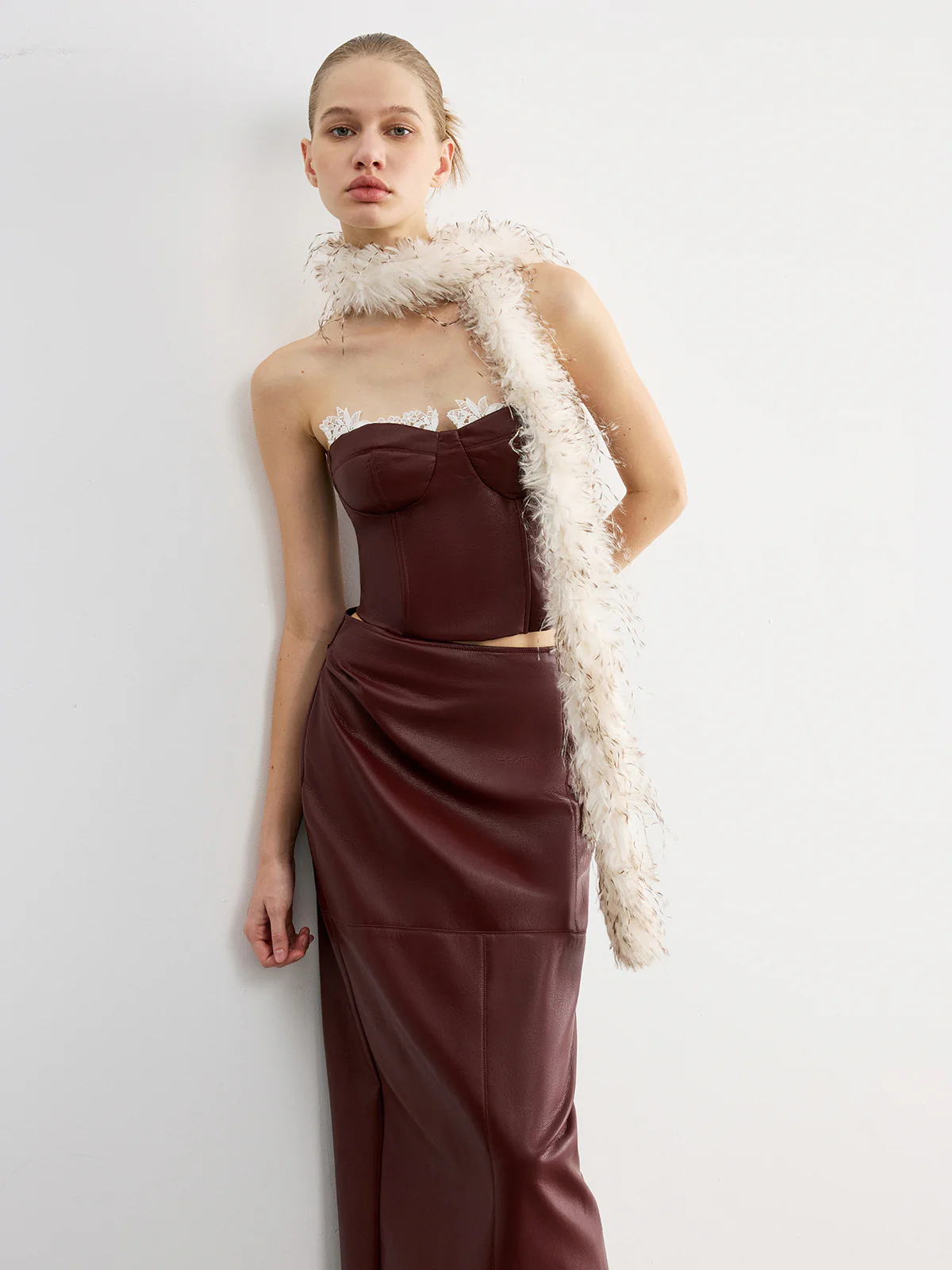 Lace Trim Faux Leather Skirt Set with Removable Straps - Image 3