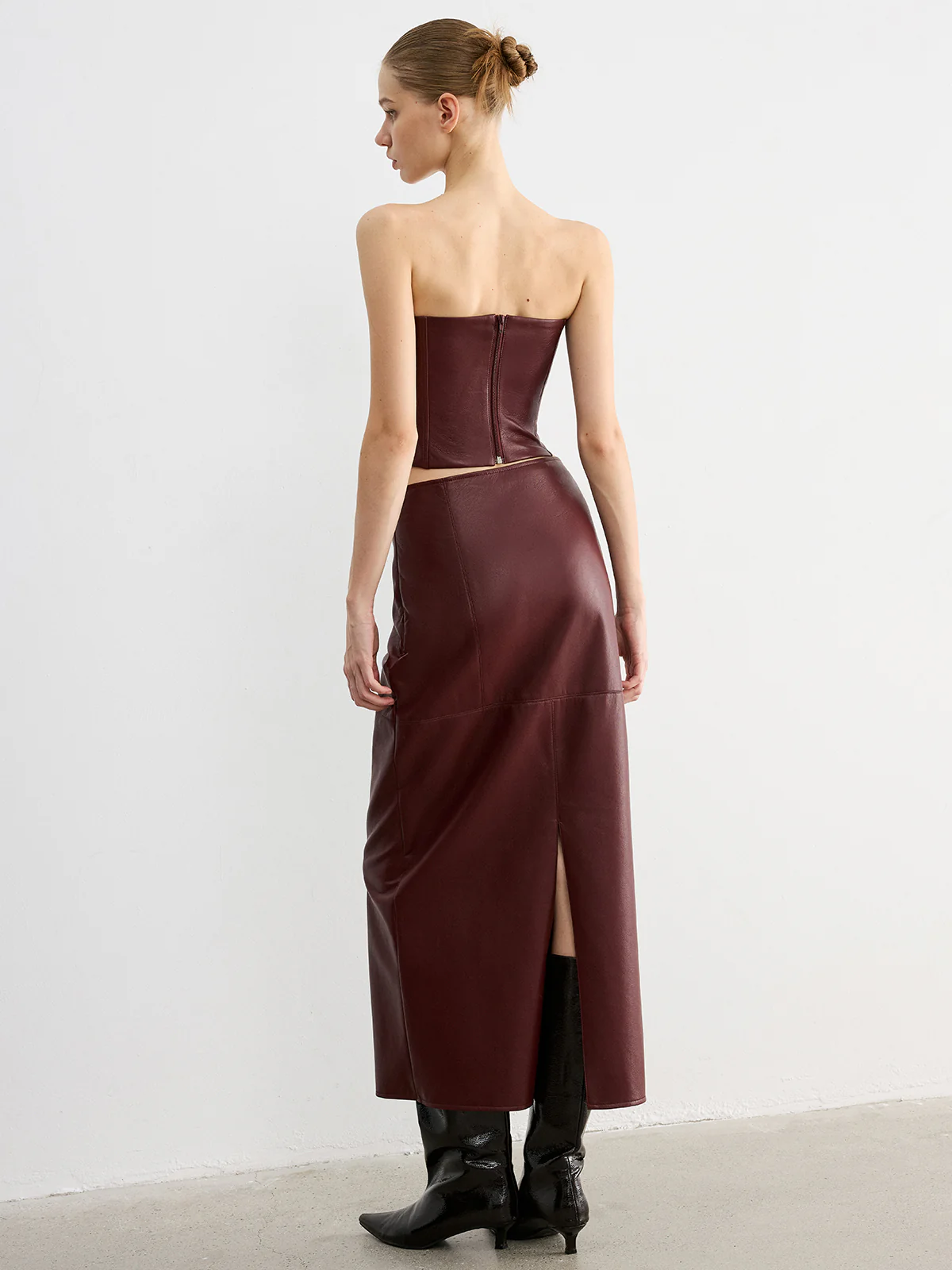 Lace Trim Faux Leather Skirt Set with Removable Straps - Image 6