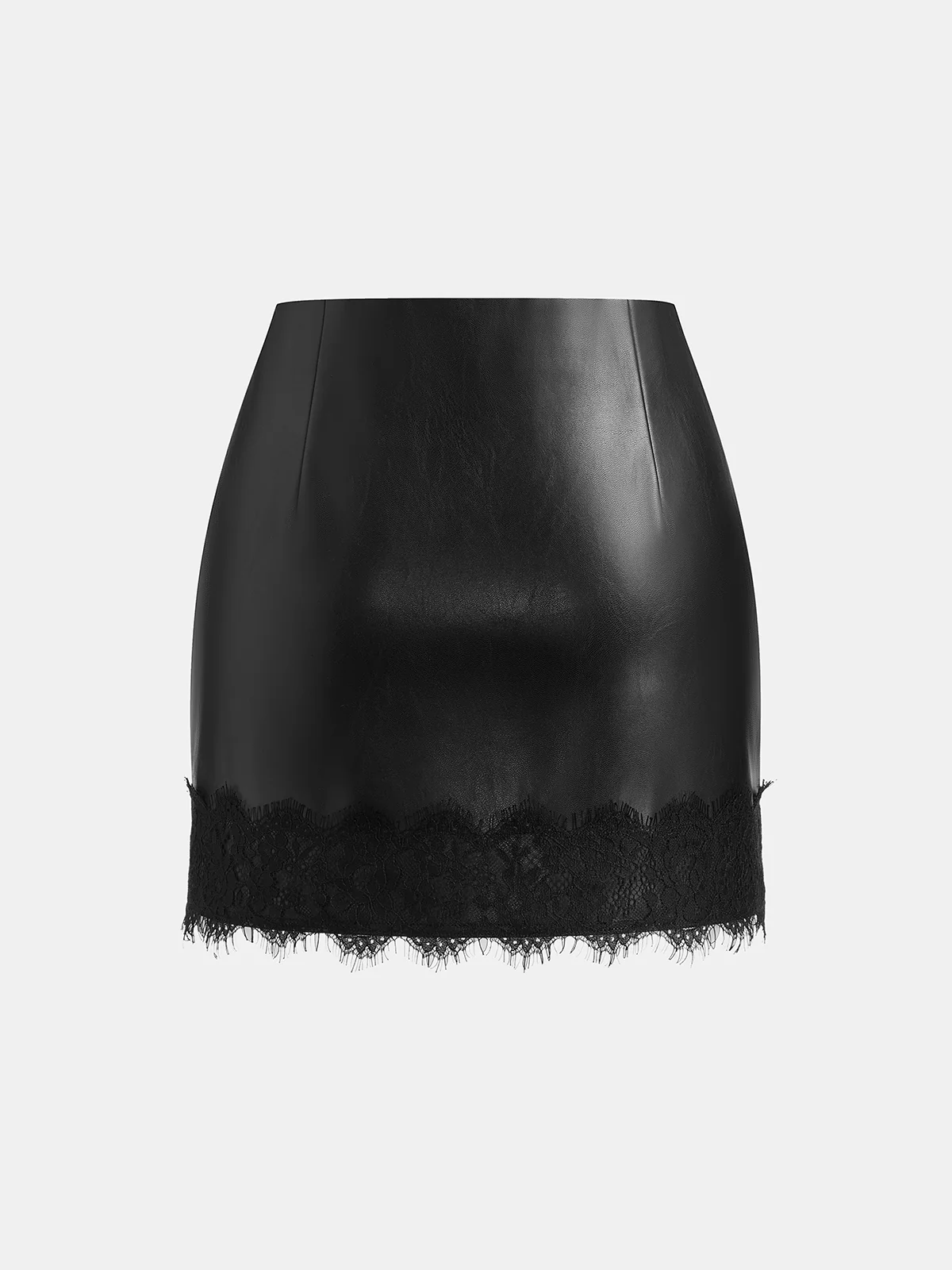 Lace Trim Faux Leather Mini Skirt - Image 4