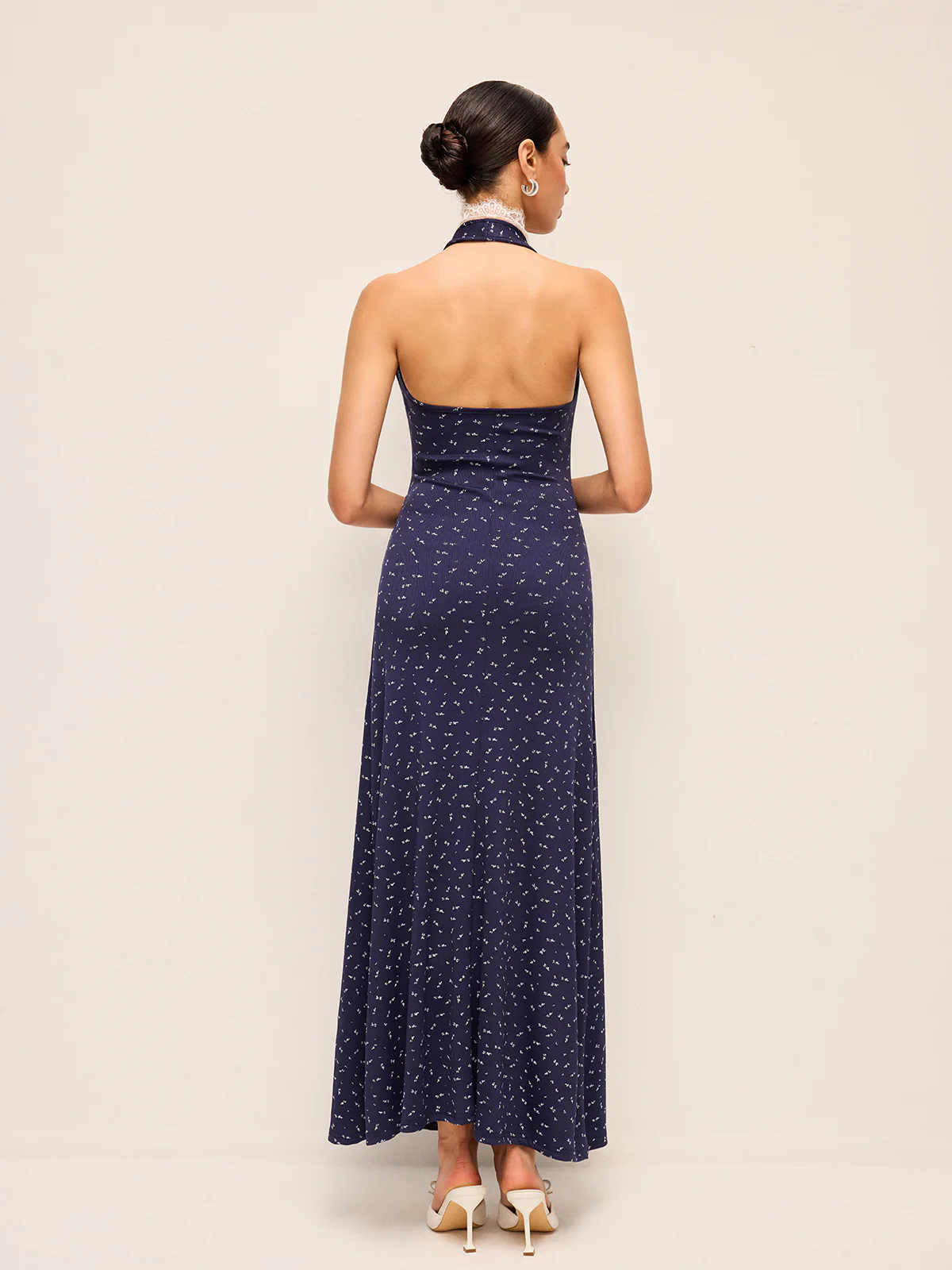 Lace Trim Halter Neck Printed Dress - Image 3