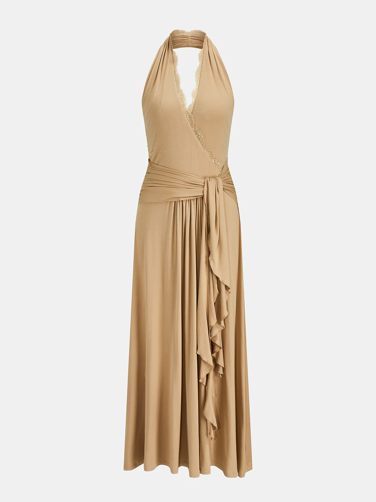 Lace Trim Halter Wrap Maxi Dress - Image 2
