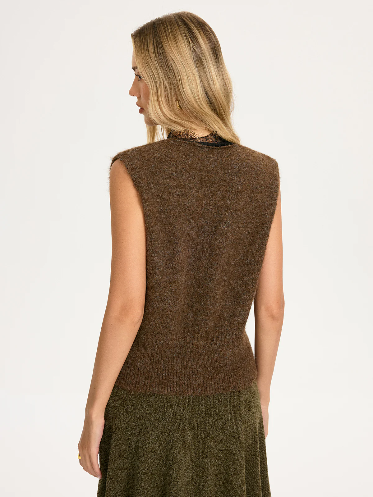Lace Trim Knit Sleeveless Vest without Belt - Image 6
