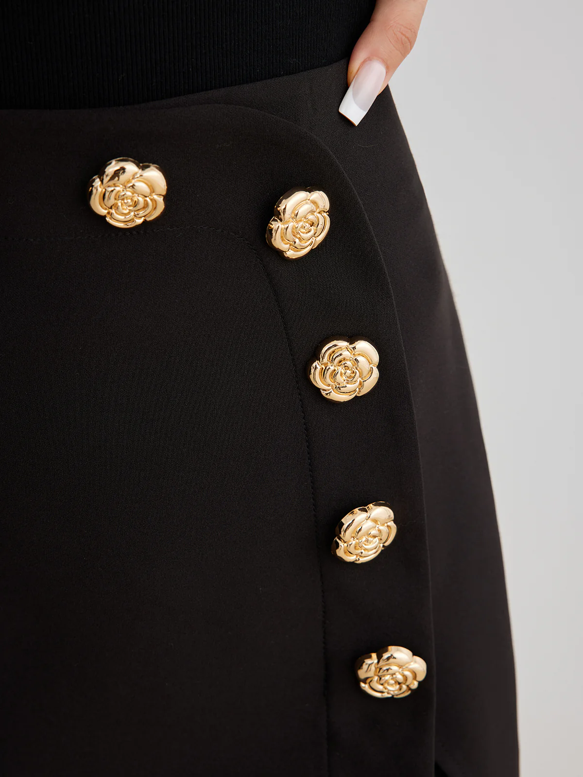 Lace Trim Metal-Flower Zipper Skirt - Image 3