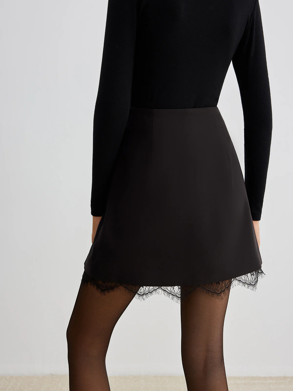 Lace Trim Metal-Flower Zipper Skirt - Image 5