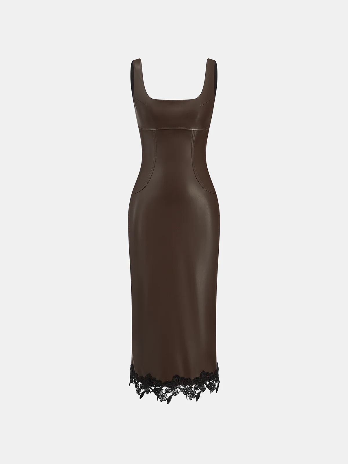 Lace Trim PU Leather Sleeveless Maxi Dress - Image 2