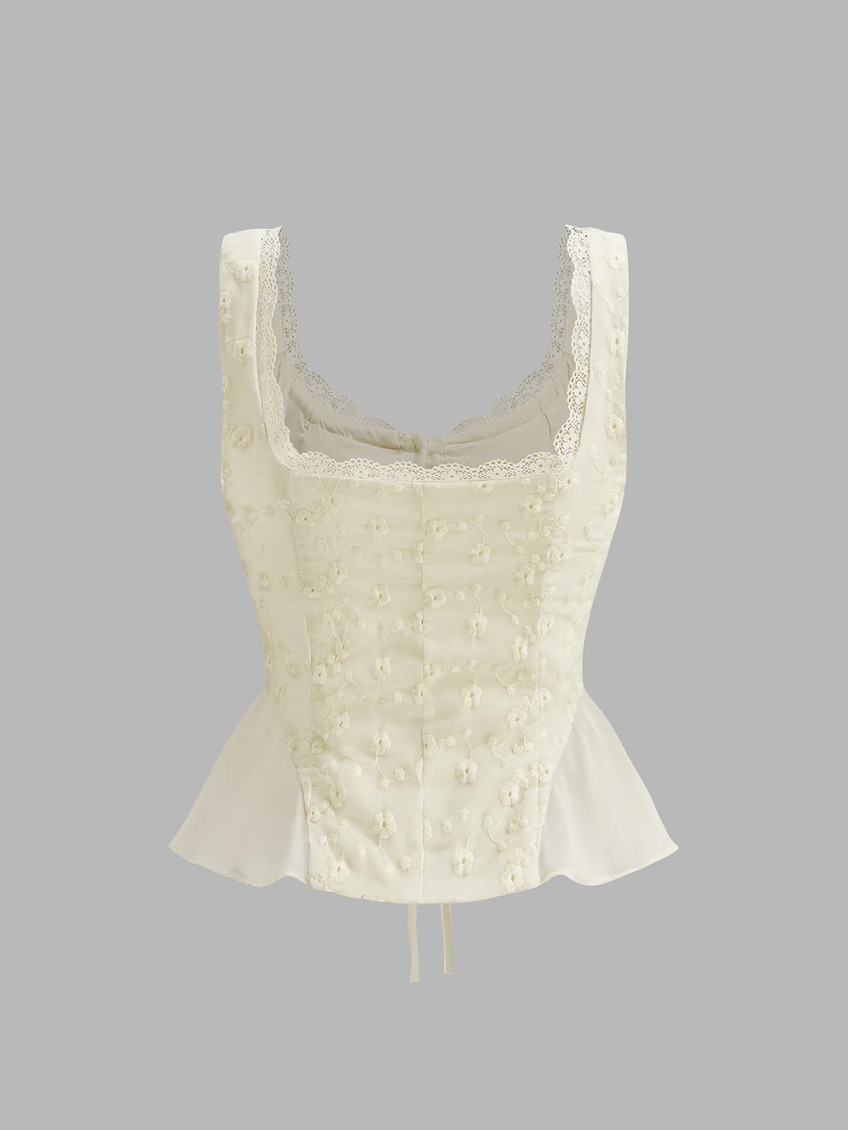 Lace Trim Ruched Floral Peplum Top - Image 5