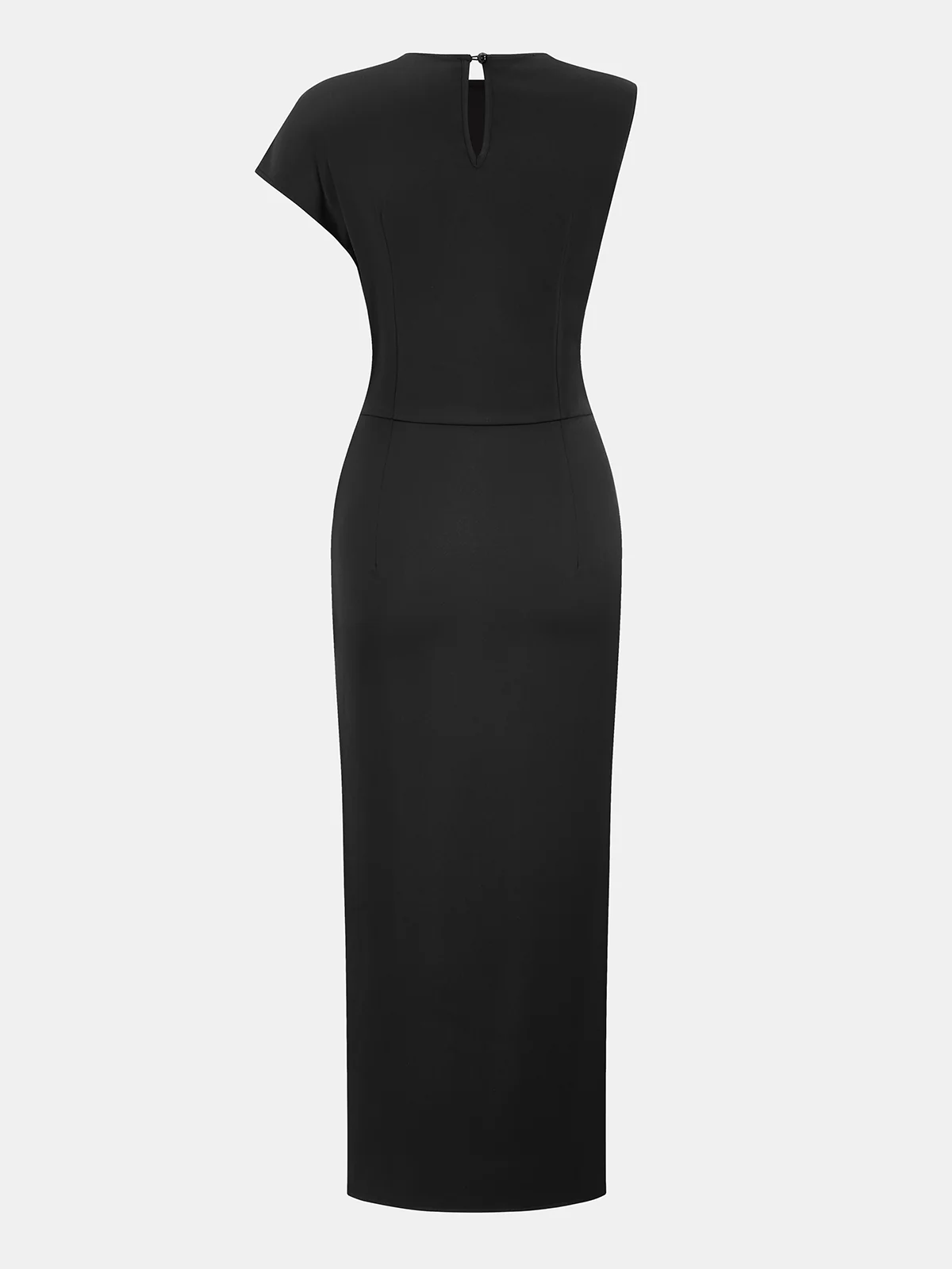 Lace Trim Ruched Slit Satin Midi Dress - Image 3