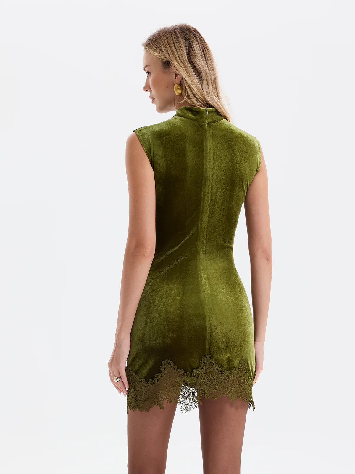 Lace-Trim Ruched Velvet Mini Dress - Image 6