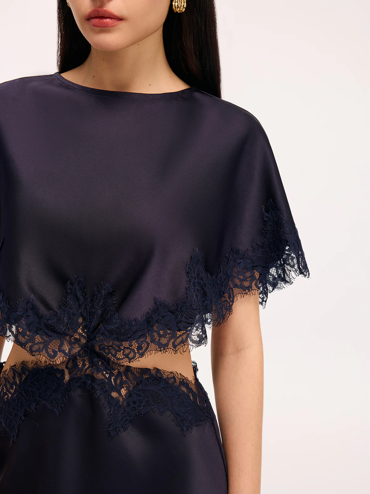 Lace Trim Satin Cut-Out Capelet Mini Dress - Image 4