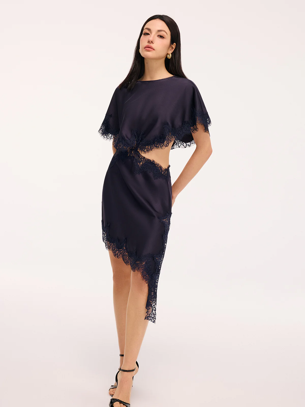 Lace Trim Satin Cut-Out Capelet Mini Dress - Image 5