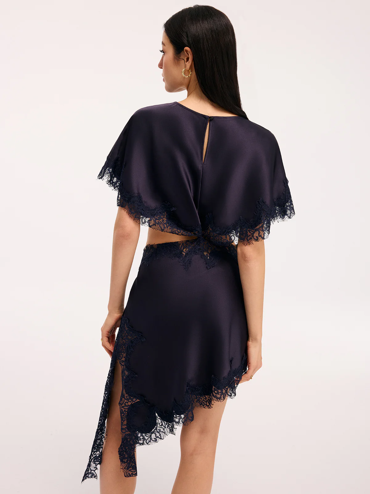 Lace Trim Satin Cut-Out Capelet Mini Dress - Image 6