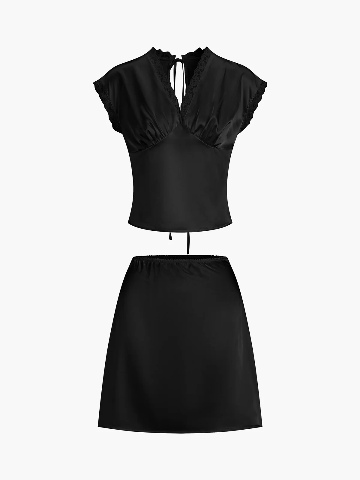 Lace Trim Satin Skirt Set - Image 8