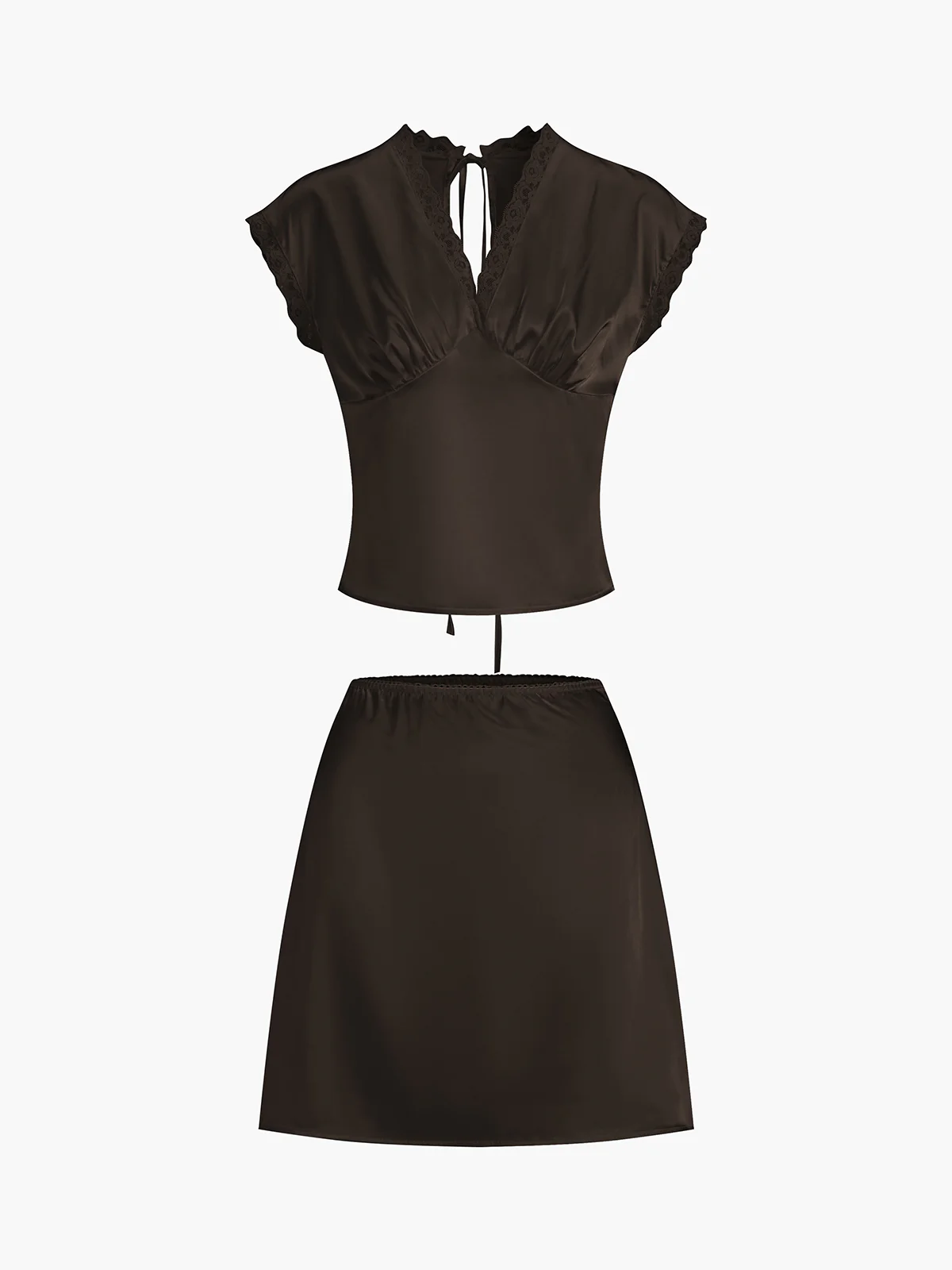 Lace Trim Satin Skirt Set - Image 9