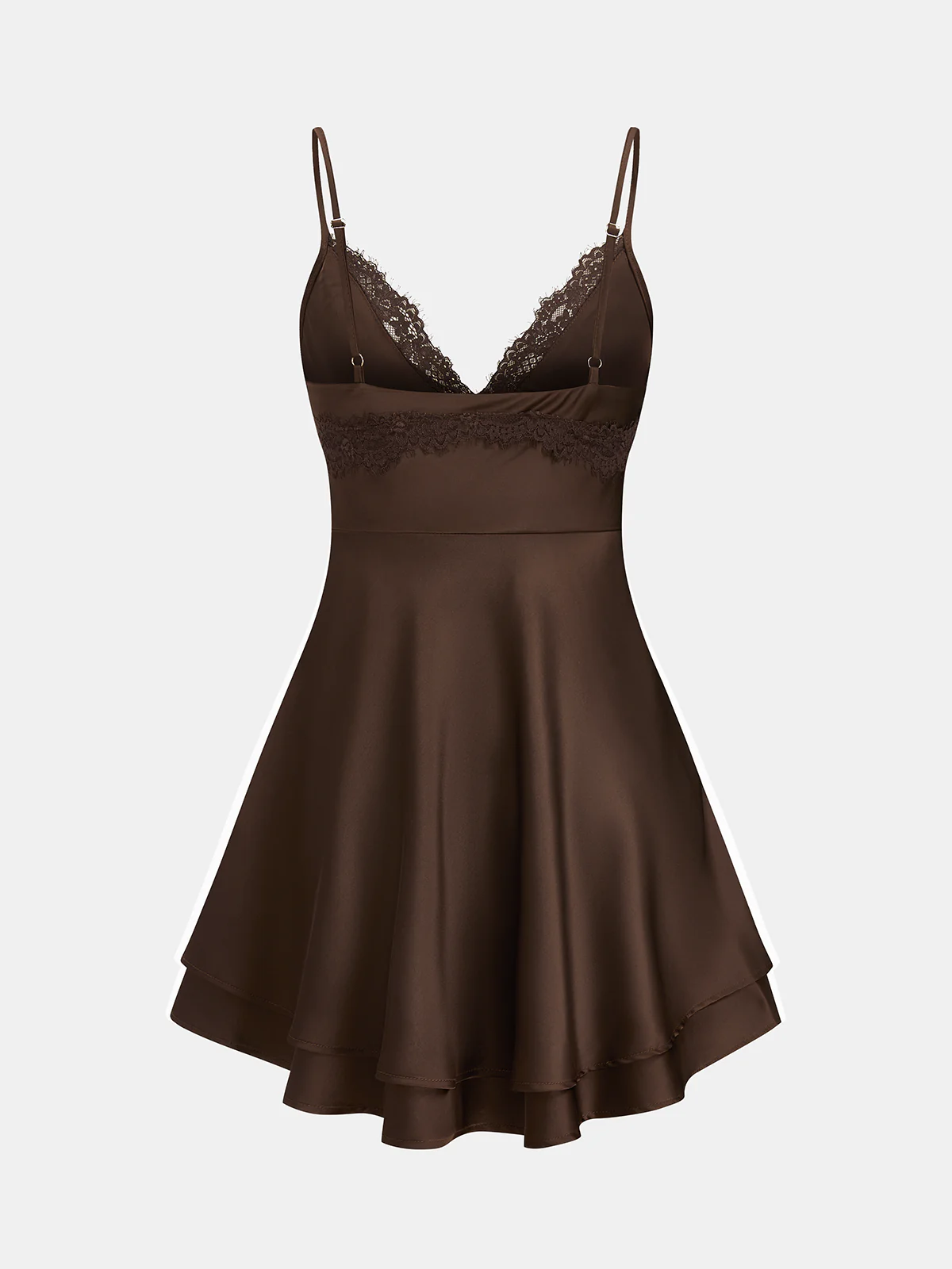 Lace Trim Satin V-Neck Cami Mini Dress - Image 2