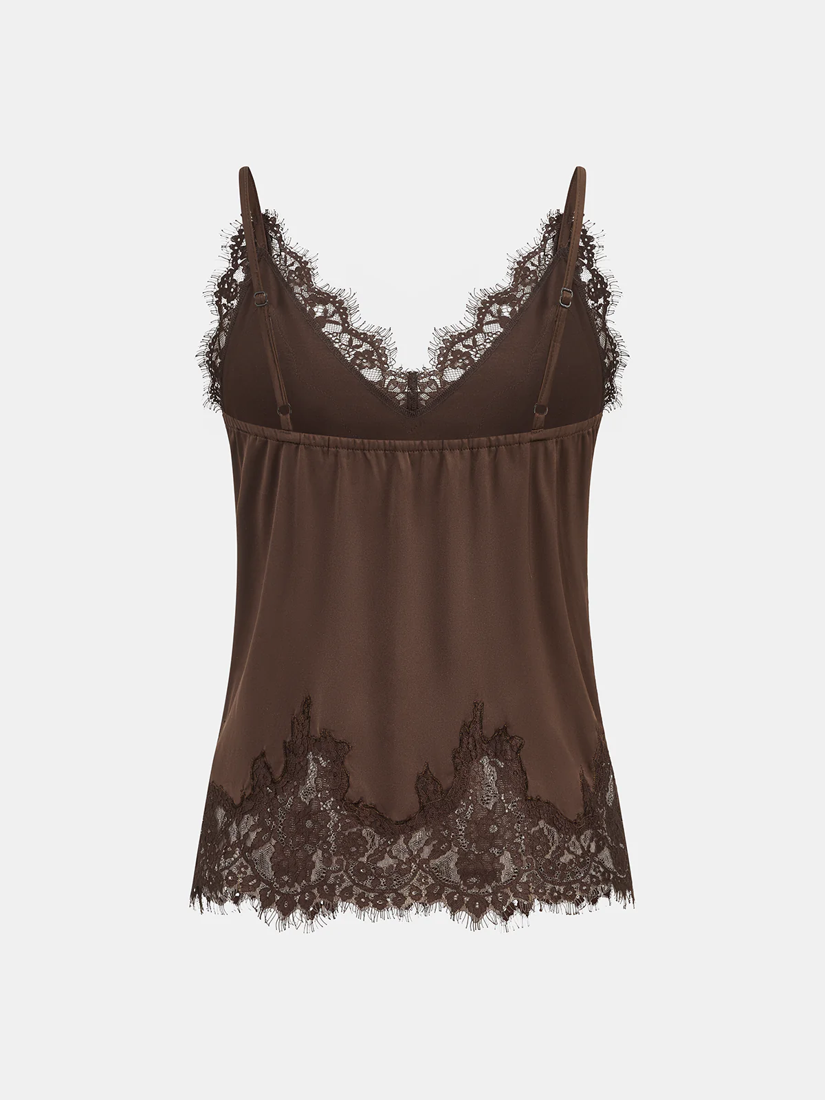 Lace Trim Satin V-Neck Cami Top - Image 2