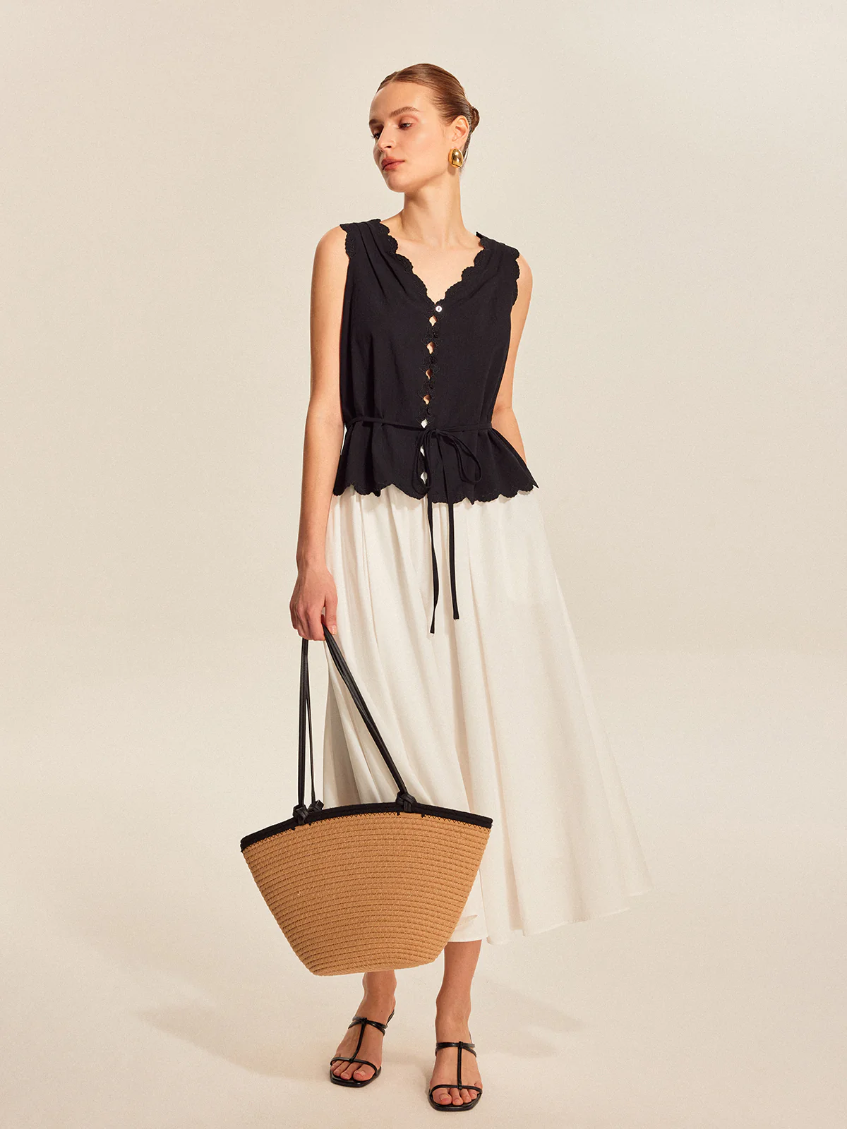 Lace-Trim Scalloped Button-Up Top - Image 3