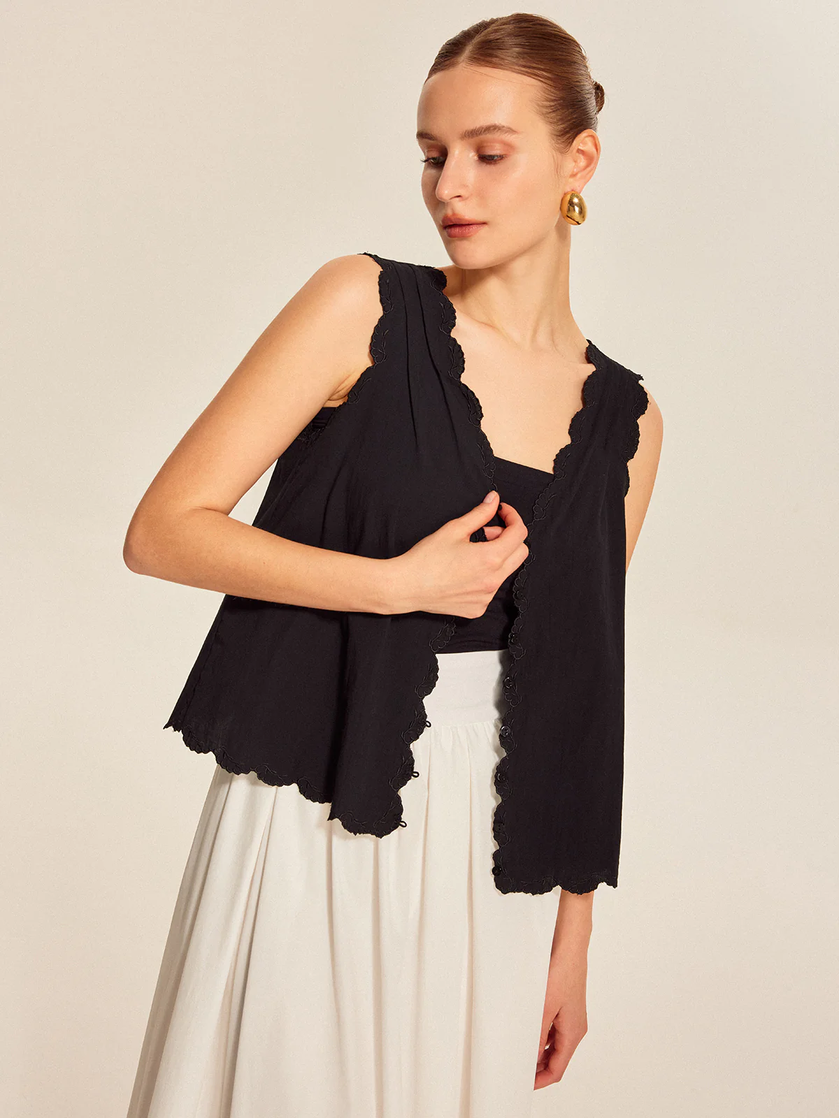 Lace-Trim Scalloped Button-Up Top - Image 6