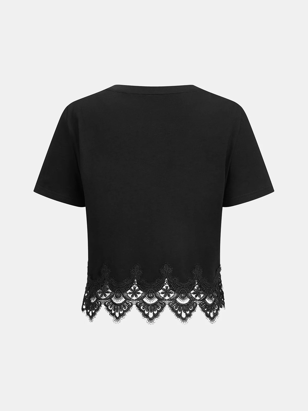 Lace Trim Short-Sleeve Crop Top - Image 2