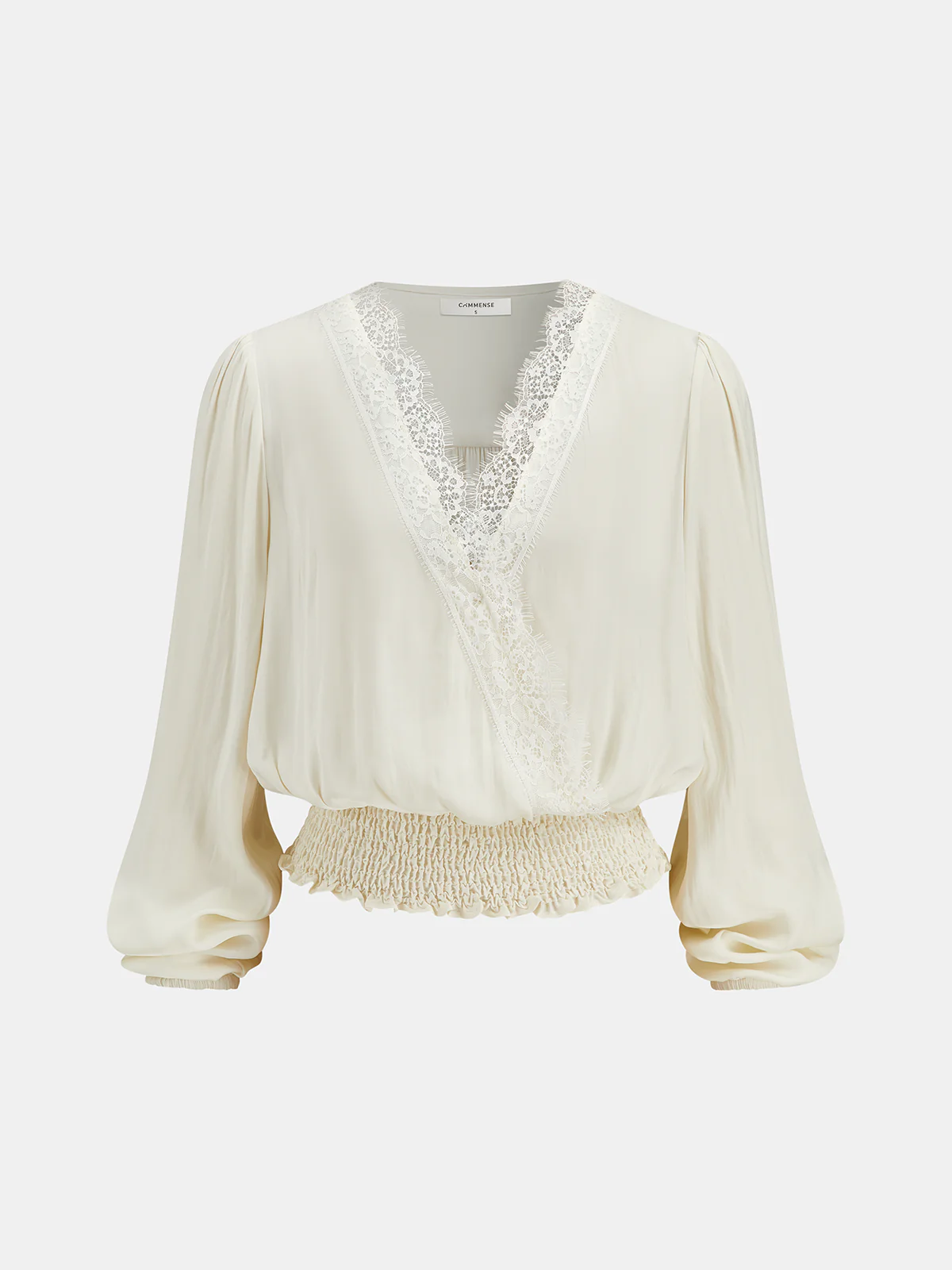Lace Trim Smocked Waist Long Sleeve Blouse - Image 2