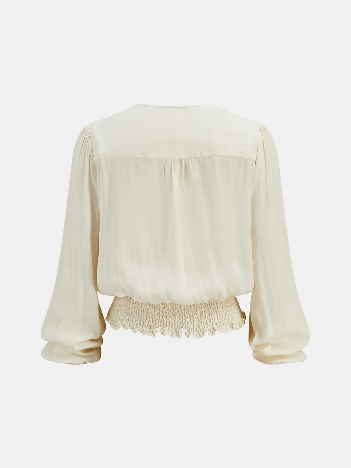 Lace Trim Smocked Waist Long Sleeve Blouse - Image 3