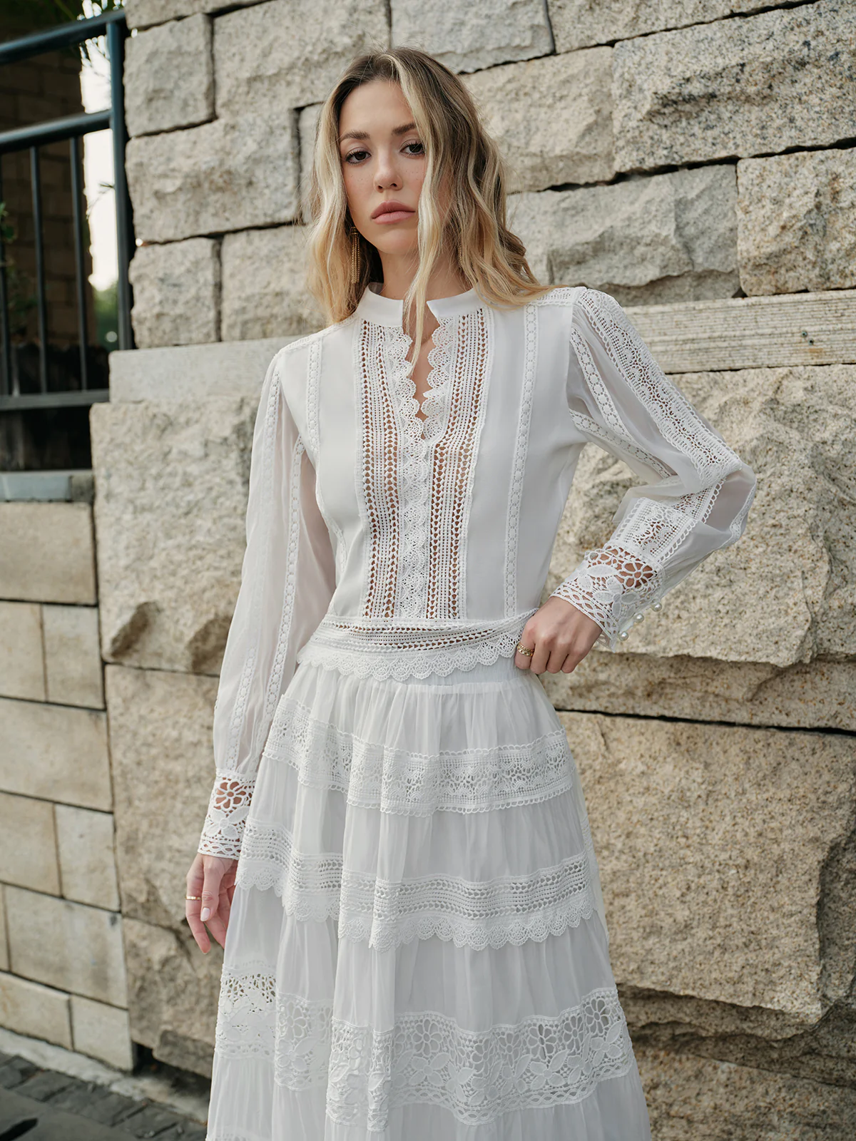 Lace Trim Tiered Skirt Set - Image 3