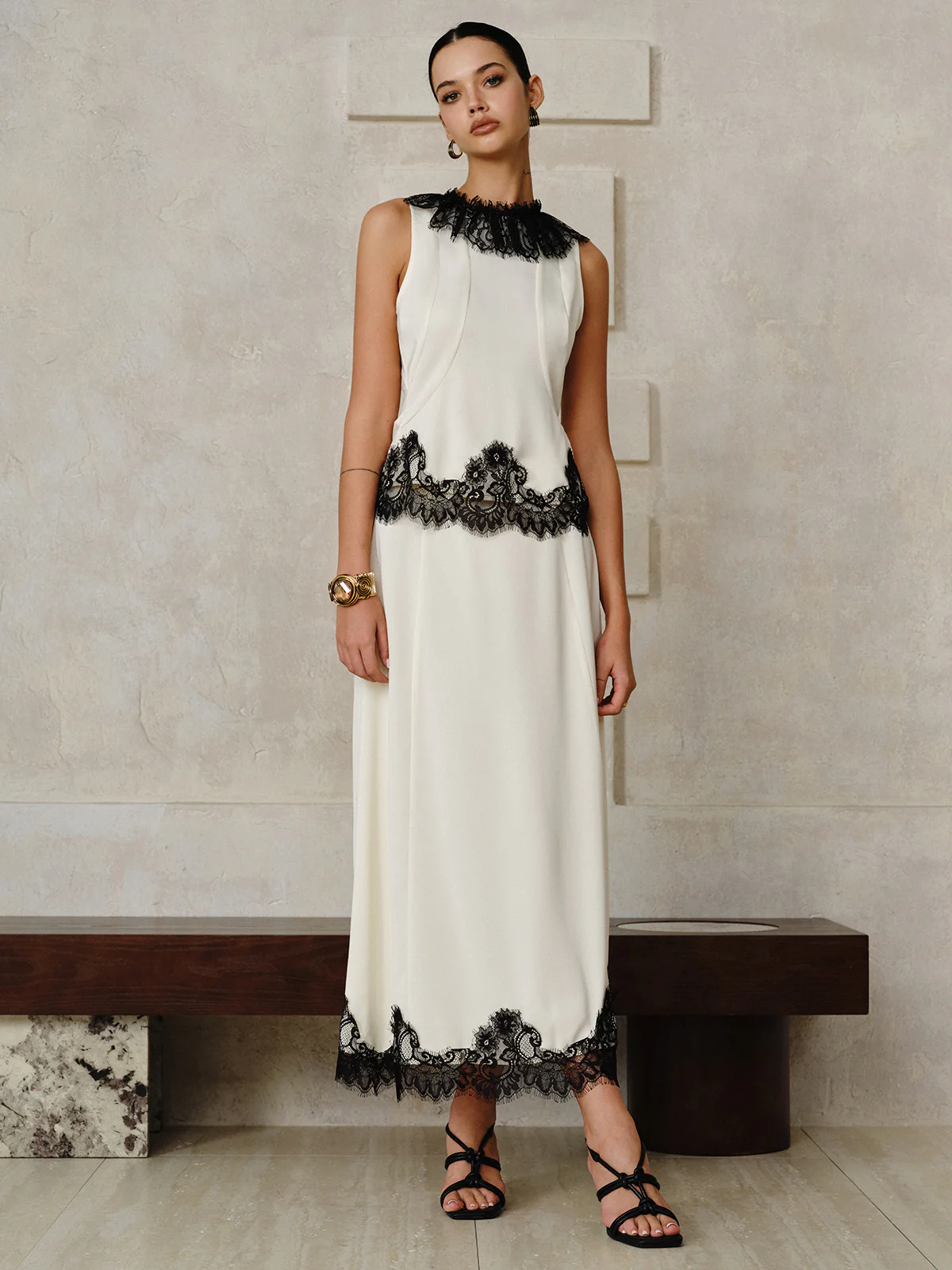 Lace Trim Top and Maxi Skirt Set