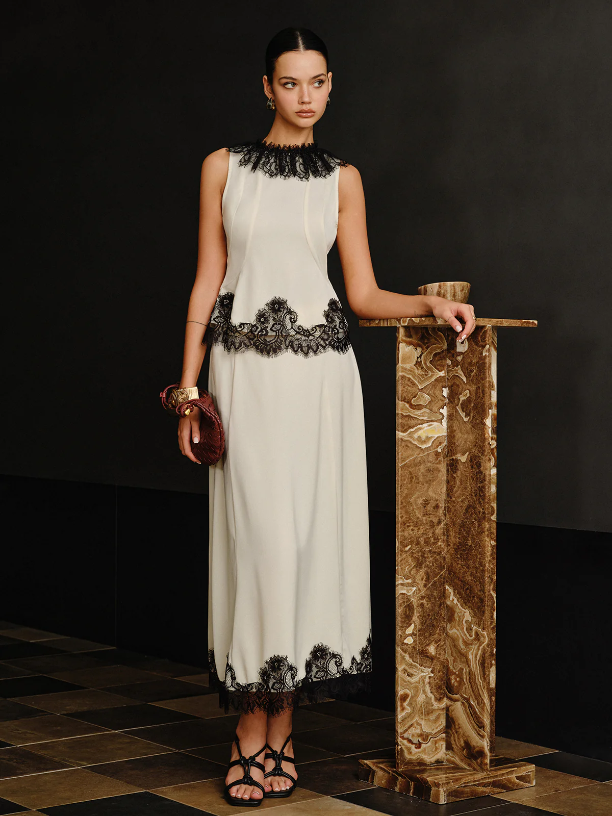 Lace Trim Top and Maxi Skirt Set - Image 2