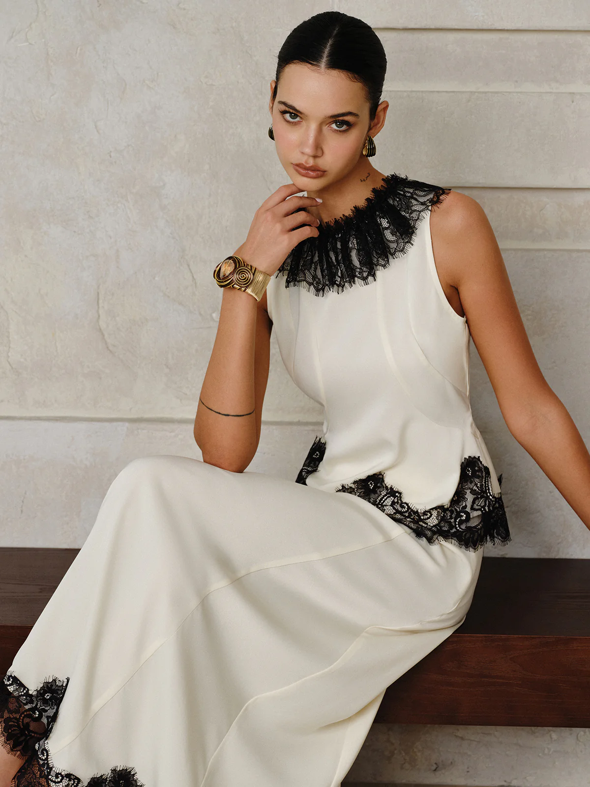 Lace Trim Top and Maxi Skirt Set - Image 5