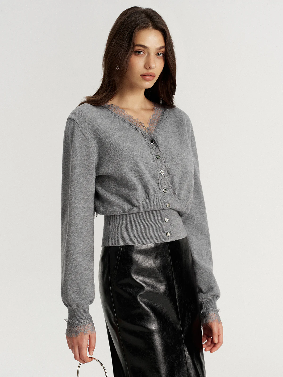 Lace Trim V-Neck Knit Cardigan - Image 4