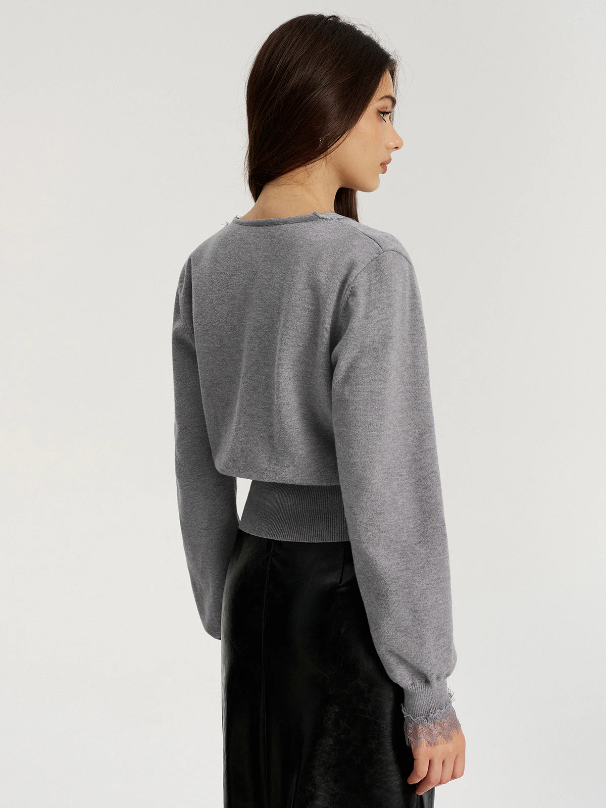 Lace Trim V-Neck Knit Cardigan - Image 6