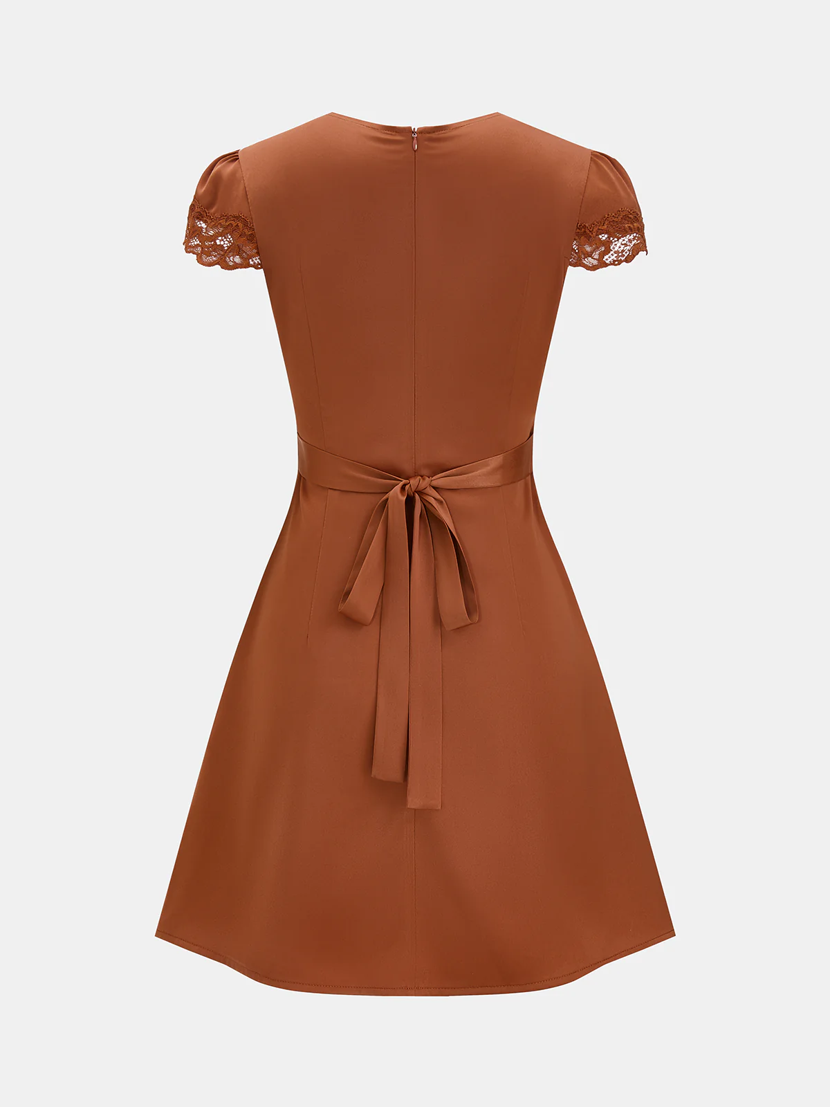 Lace Trim V-Neck Satin Mini Dress - Image 2