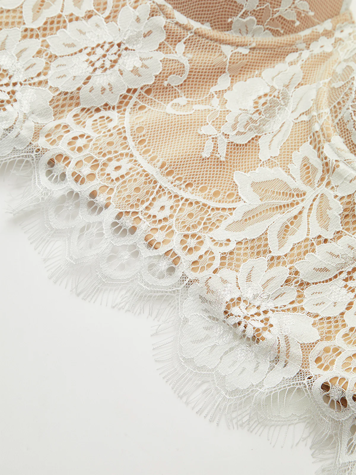Semi-Sheer Lace-Trimmed Corset Top - Image 3