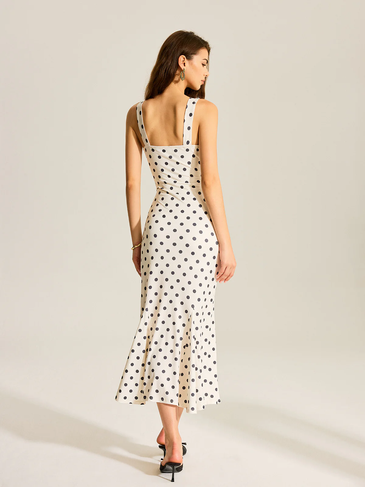 Polka Dot Two-Piece Maxi Dress with Lace Camisole - Image 2