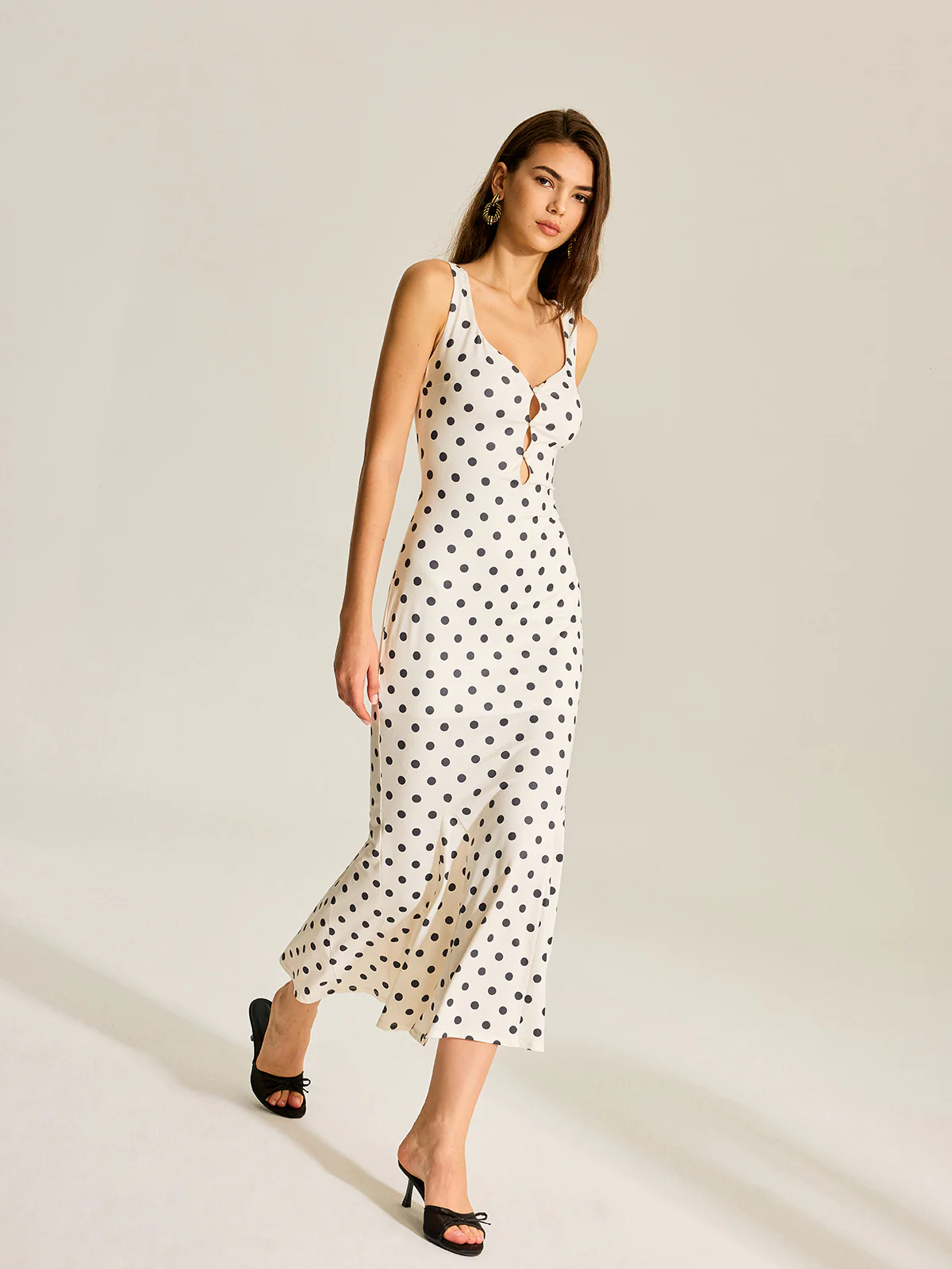 Polka Dot Two-Piece Maxi Dress with Lace Camisole - Image 6