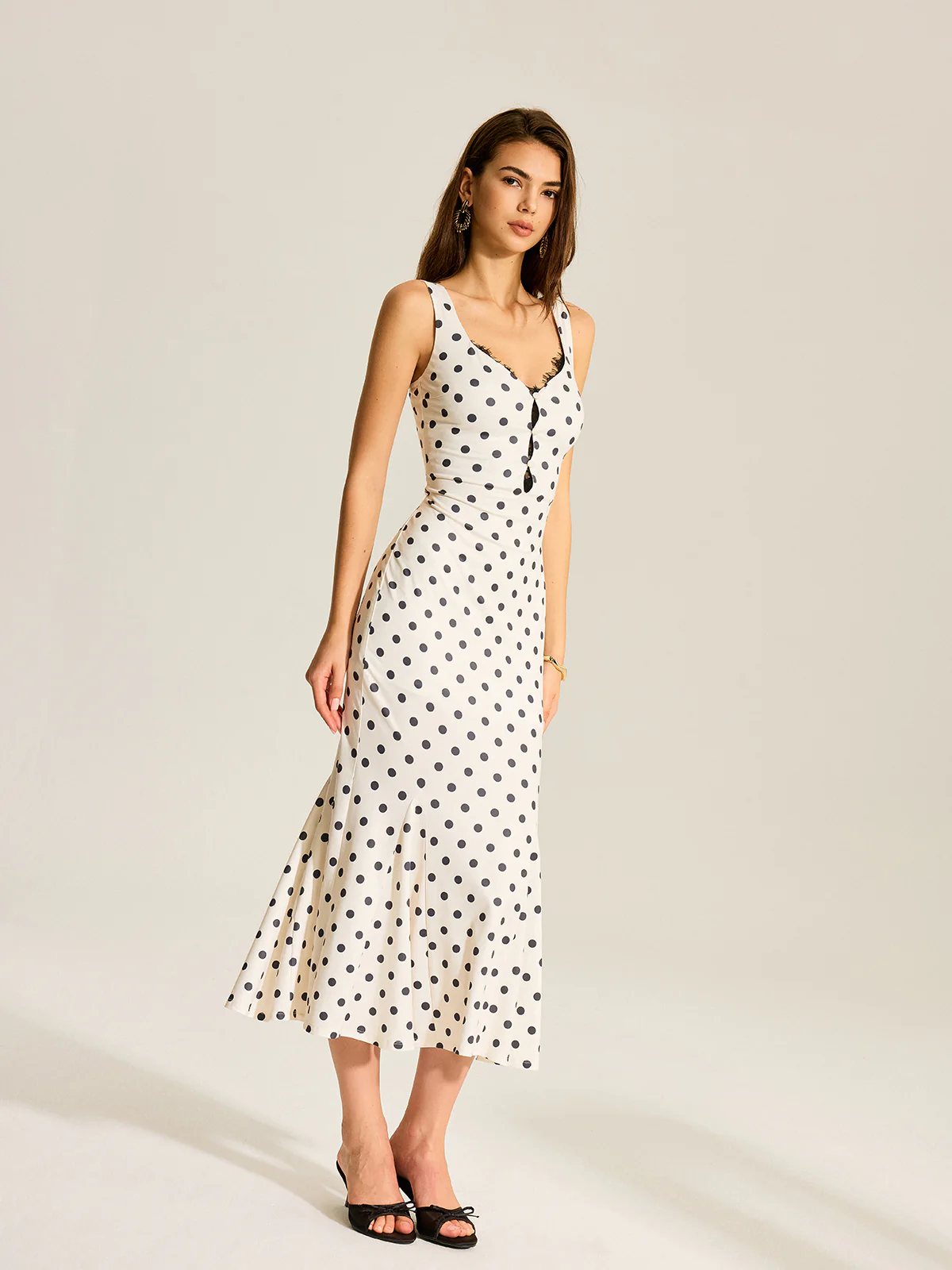 Polka Dot Two-Piece Maxi Dress with Lace Camisole - Image 7