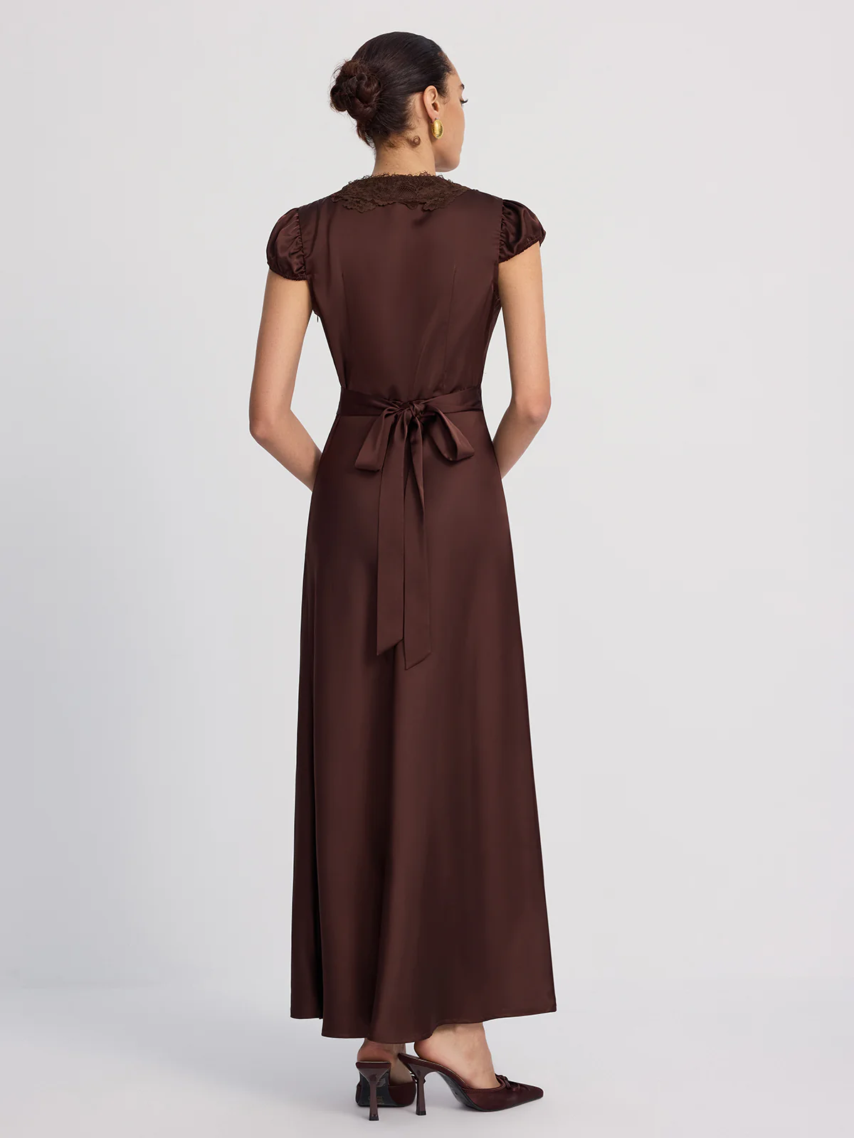 Lace-Trimmed Satin V-Neck Maxi Dress - Image 6