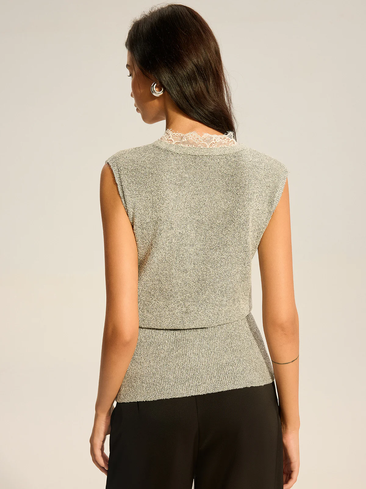Lace-Trimmed Waist-Cinching Knitted Vest - Image 6