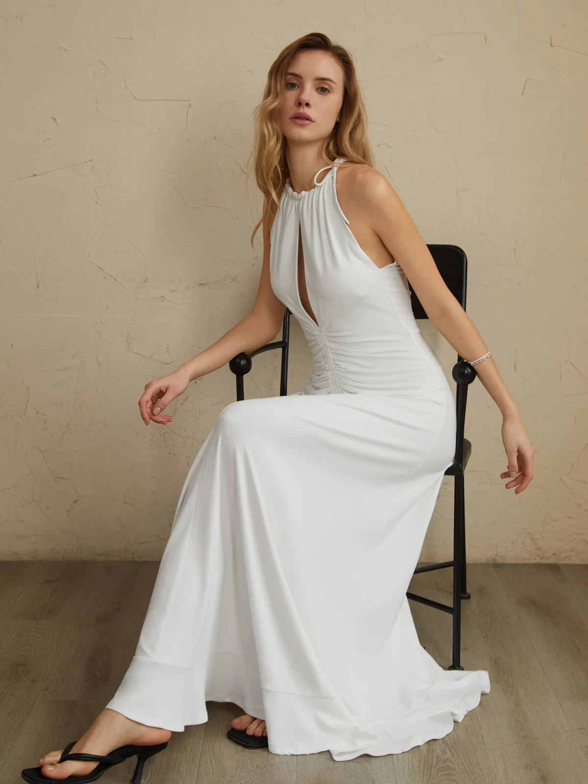 Lace Up Pleated Halter Long Dress - Image 3