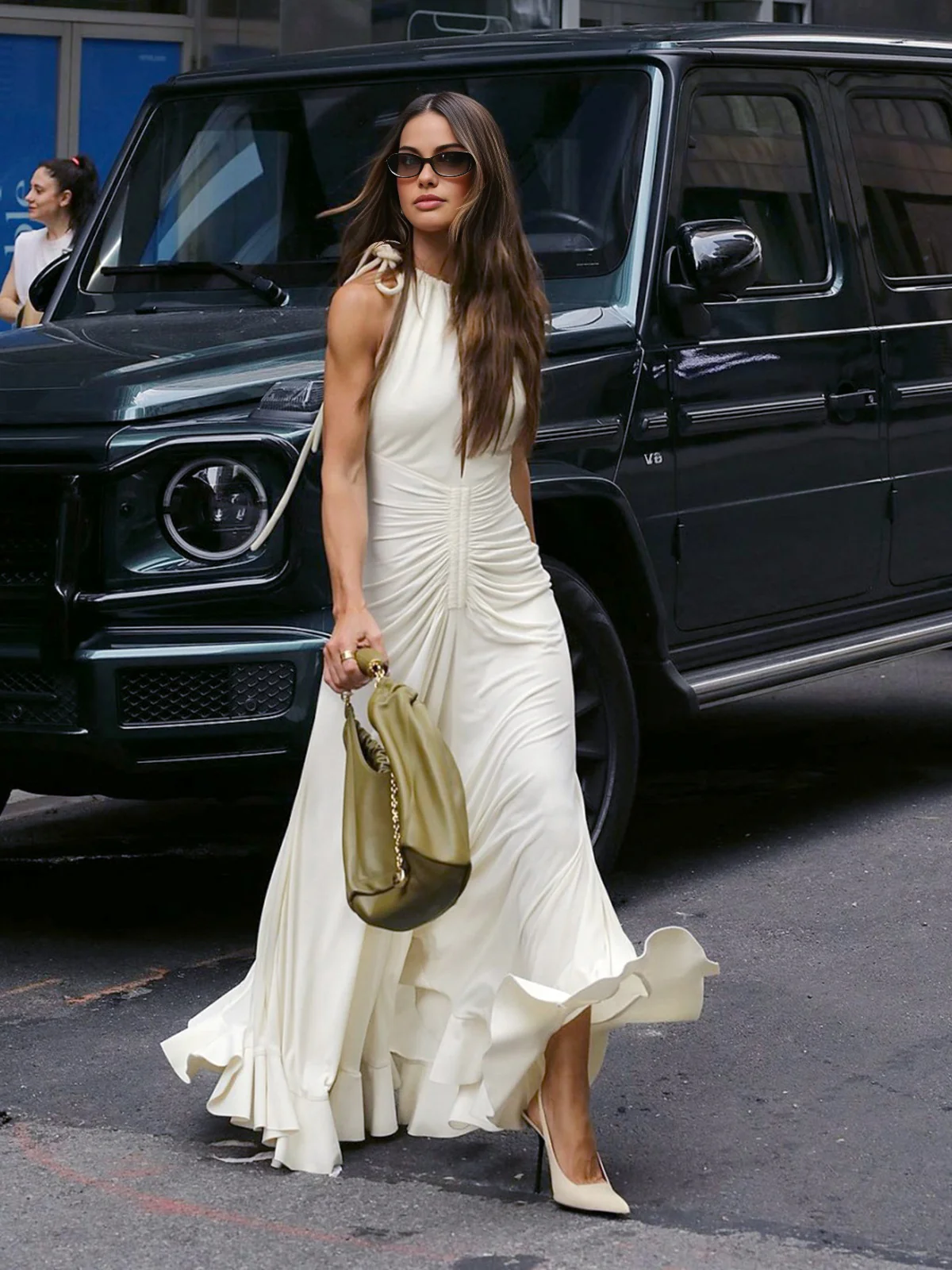Lace Up Pleated Halter Long Dress - Image 4