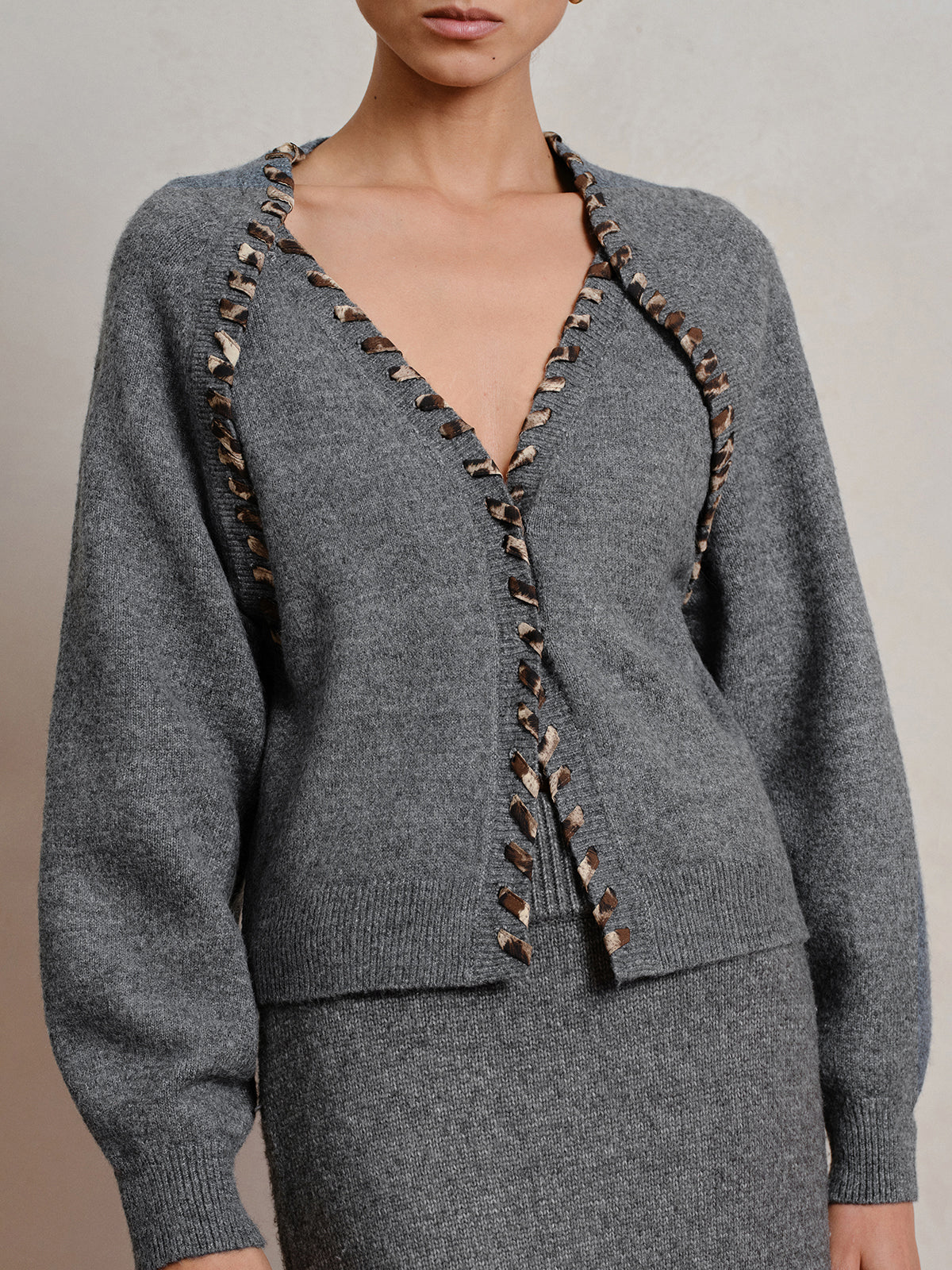 Lace-Up Trim V-Neck Cardigan - Image 7