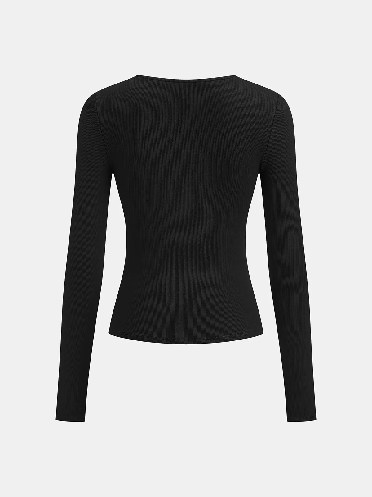Lace V-Neck Button Ribbed Long Sleeve Top - Image 2