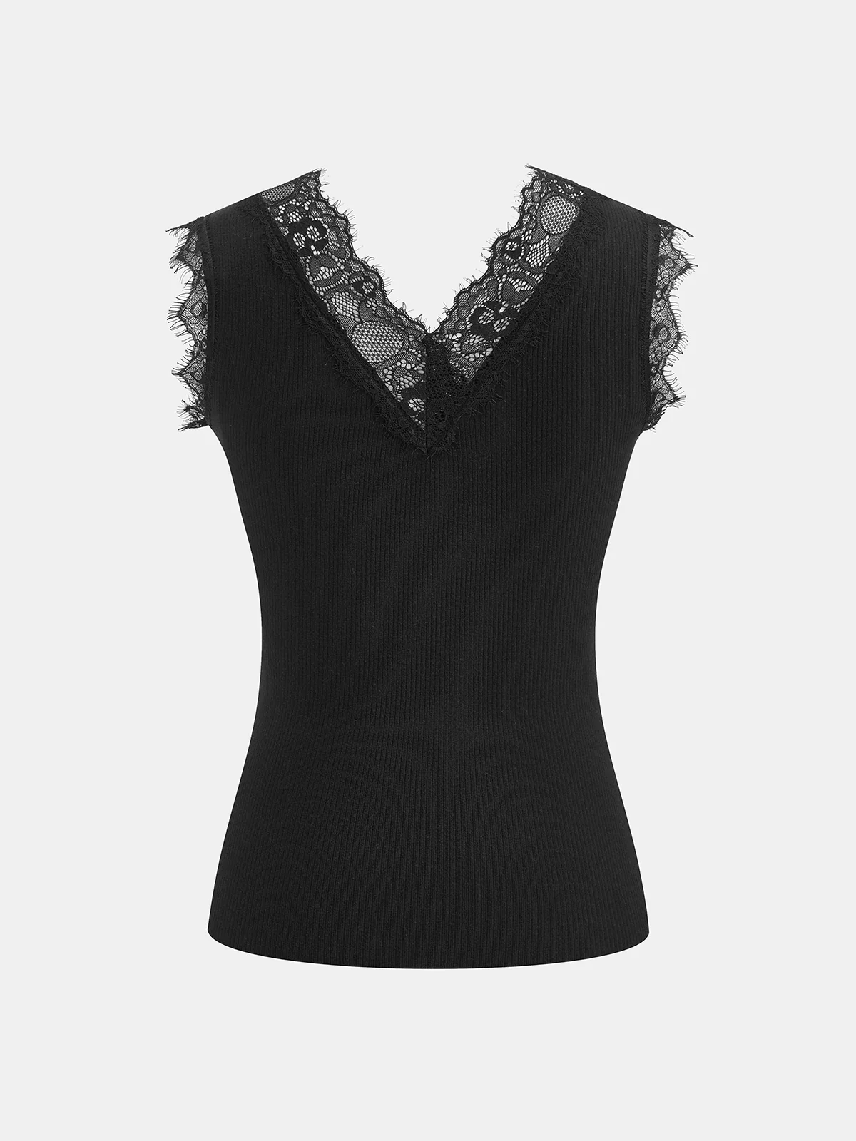 Lace V-Neck Ribbed Sleeveless Tank Top - Image 2