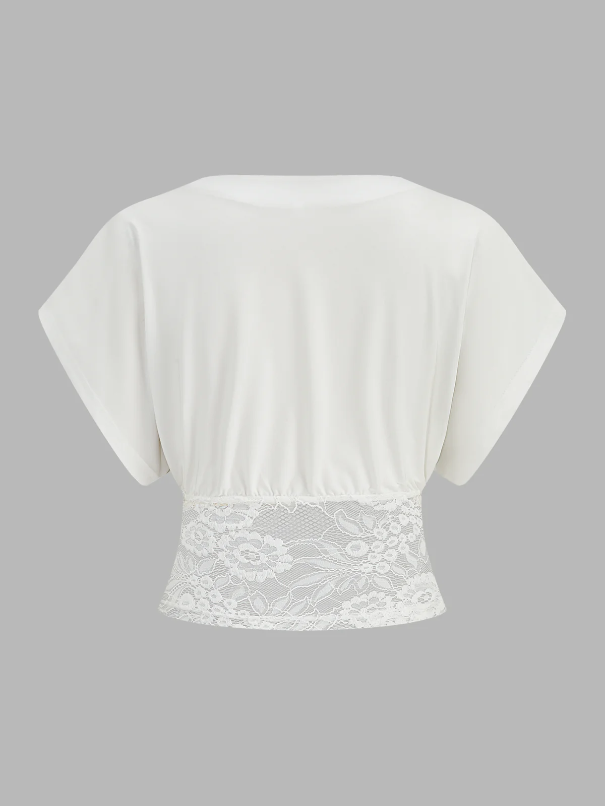 Lace Waist V-Neck Ruched Blouse - Image 2