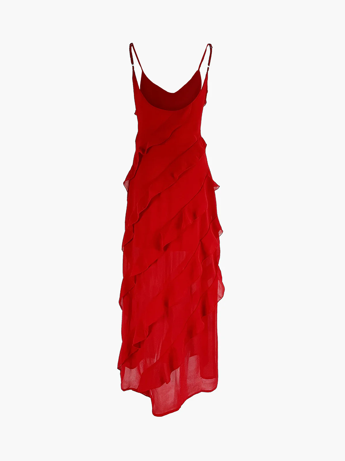 Semi-Sheer Ladder Ruffle Zippered Long Dress - Image 3