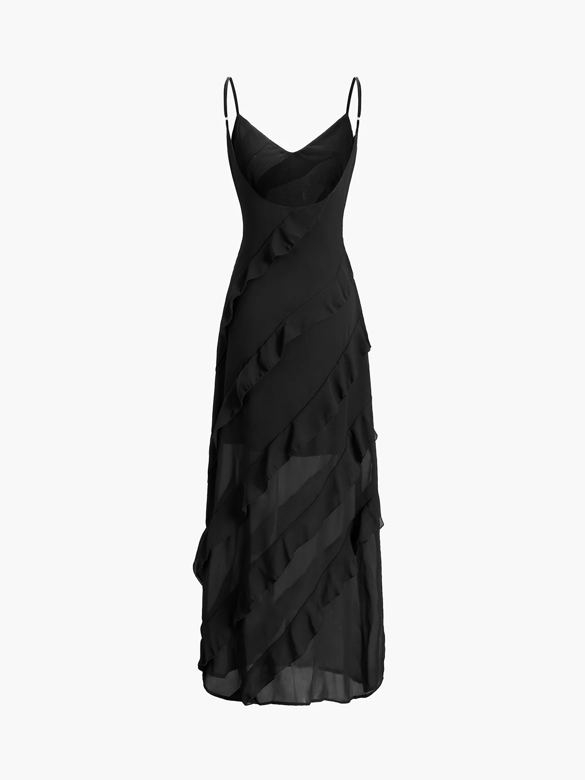 Semi-Sheer Ladder Ruffle Zippered Long Dress - Image 5