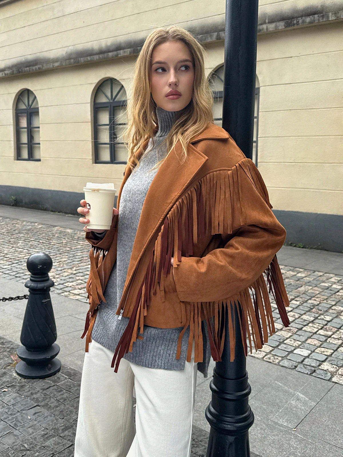 Lapel Collar Fringe Jacket - Image 2