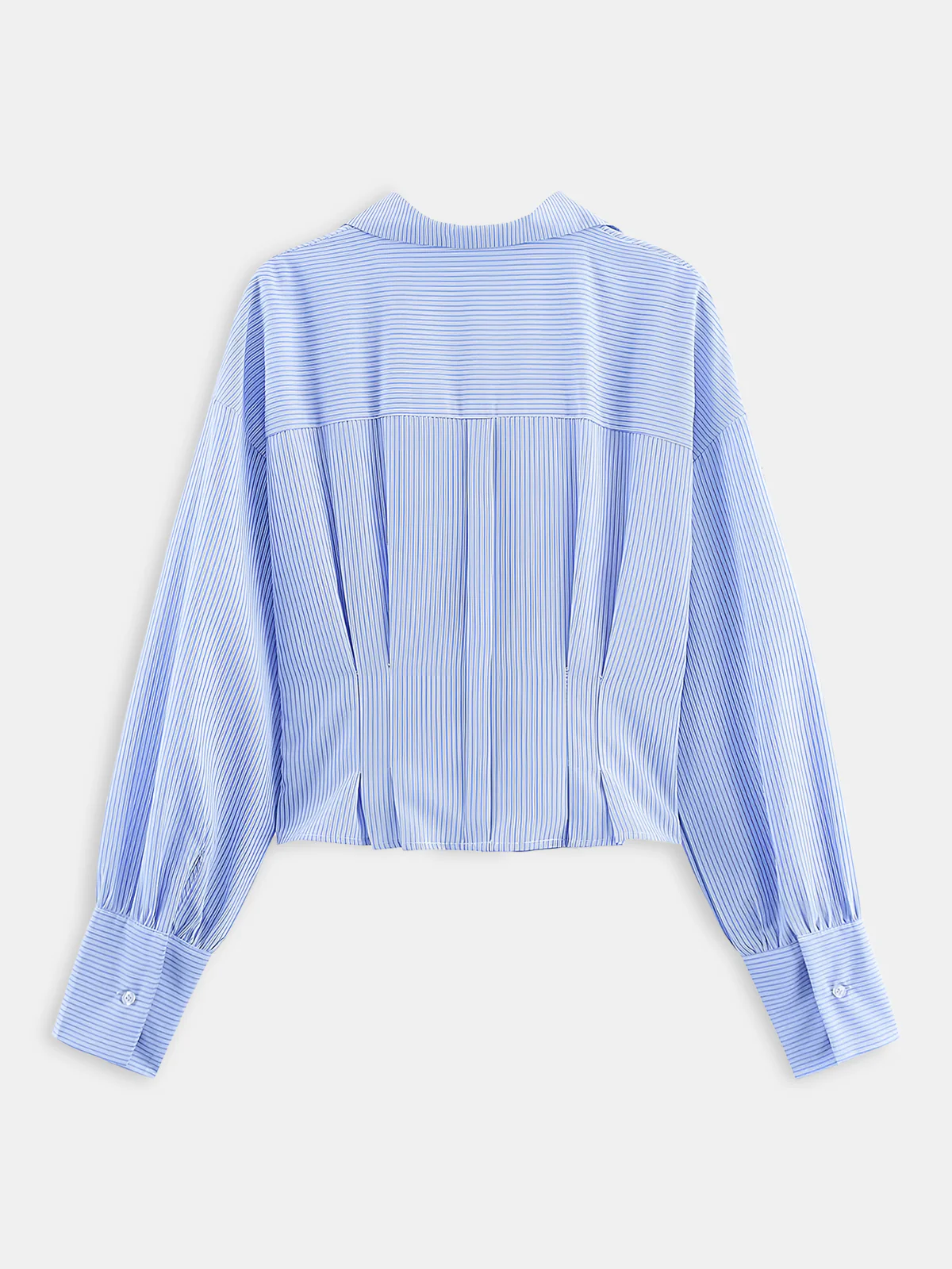 Lapel Collar Striped Belted Cropped Shirt - Image 2